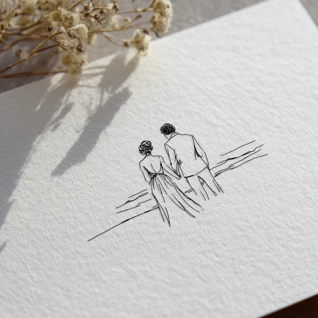 Minimalist Wedding Logo: Couple by the Sea