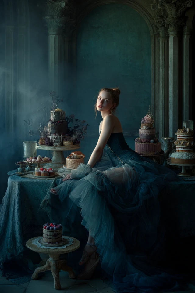 Nymph with Cakes: Renaissance Castle Photography