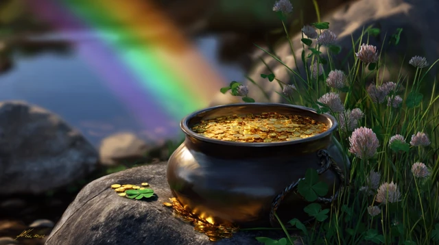 Pot of Gold at the End of the Rainbow Digital Painting