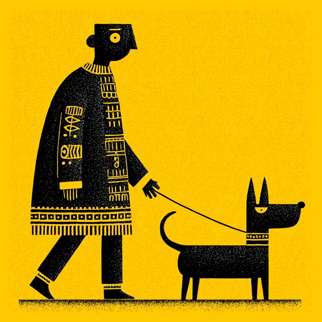 Geometric Person Dog Walk Illustration