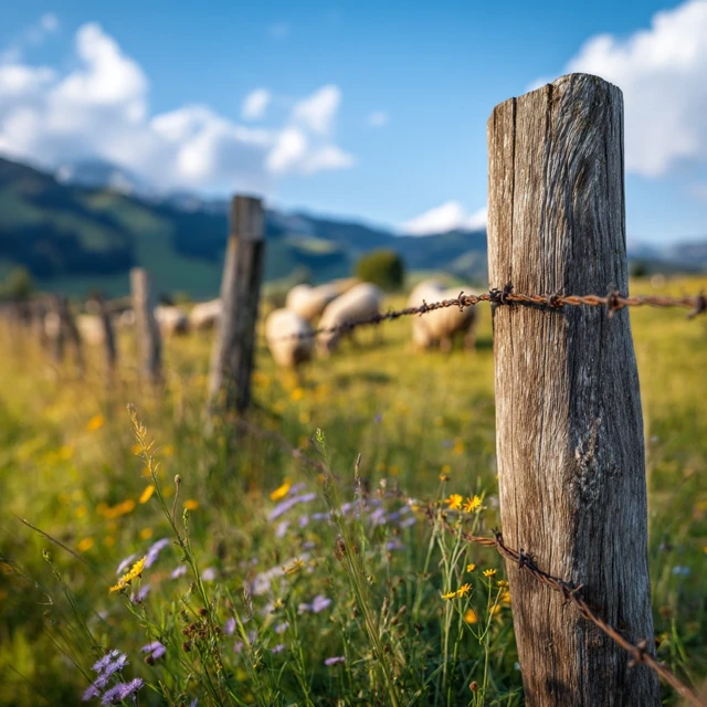 Rustic Fence and Summer Meadow Scene
