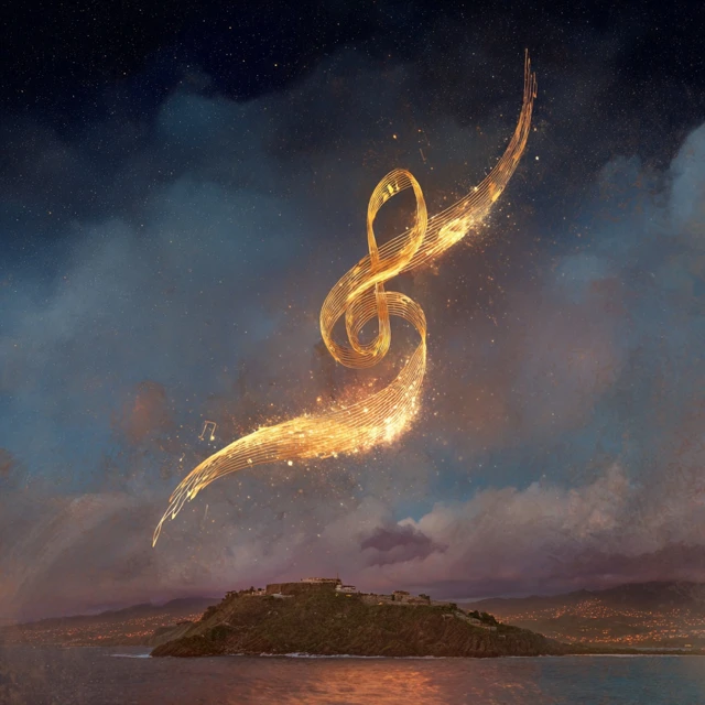 Golden Musical Note Above Puerto Rico Magical Dusk Tones