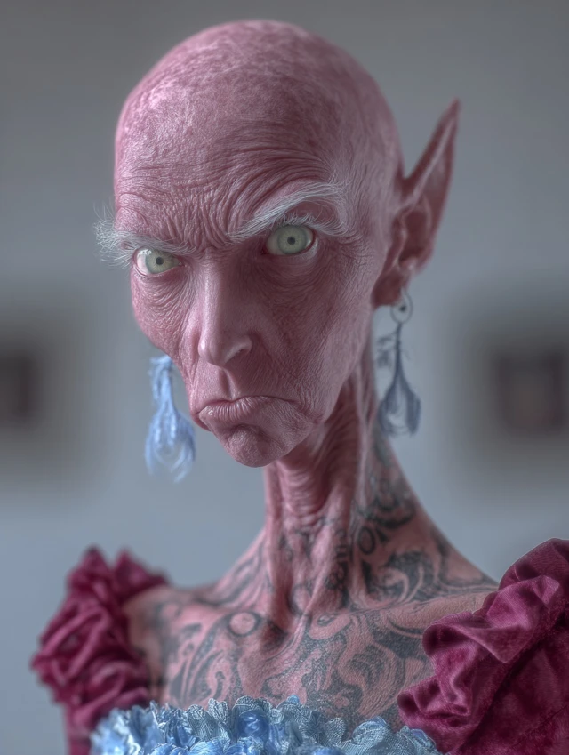 Hairless Woman with Tan Lines 3D Portrait