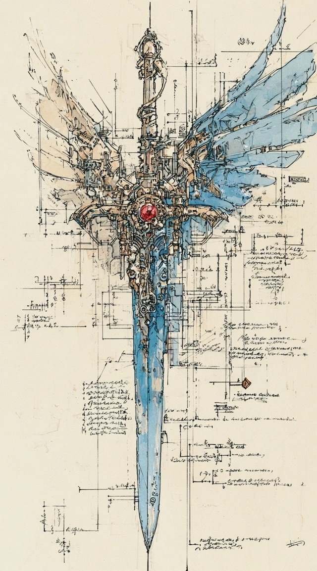 Futuristic Winged Sword Design in Schematics