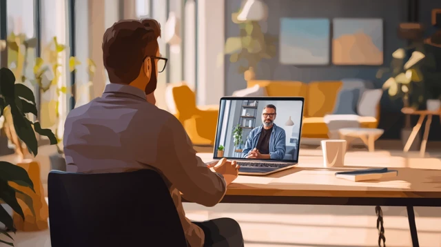 Man Attending Webinar Online on Laptop