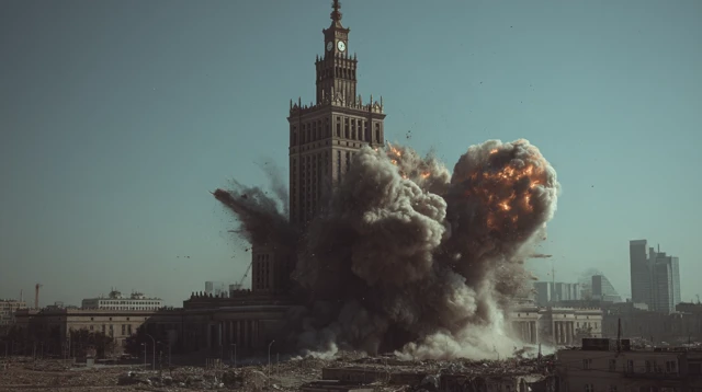 Warsaw Explosion Palace of Culture Dramatic Scene