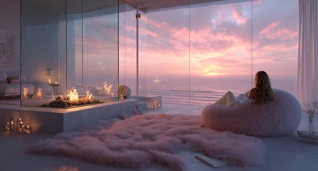 Luxury Bedroom with Ocean View and Sunset