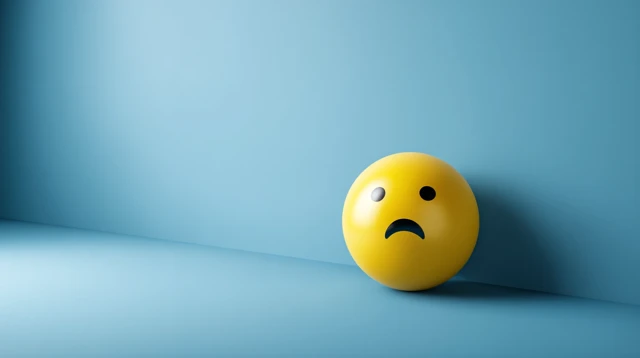 Sad Emoji 3D Render on Blue Background
