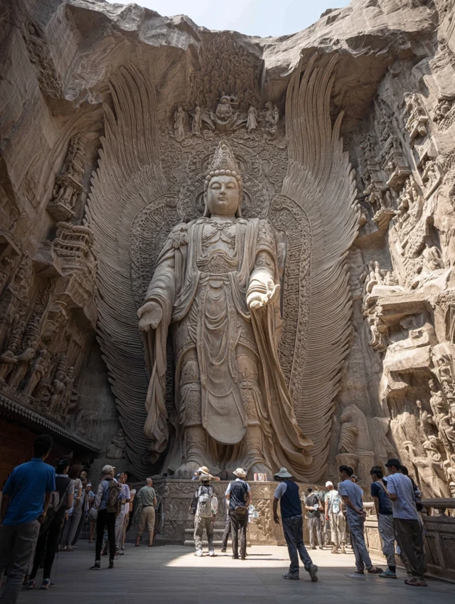 Giant Angel Statue in Dunhuang Clothes Worshipers