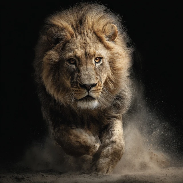 Chasing Lion Dynamic Pose Intense Look