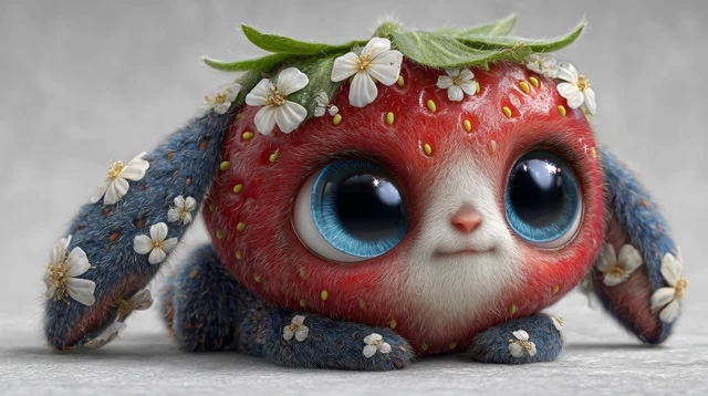 Cute Strawberry Creature Whimsical Illustration