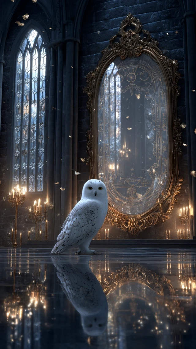 Majestic Owl and Enchanted Mirror Fantasy Art