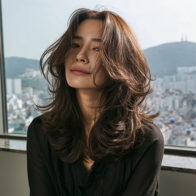 Korean Woman with C Curl Hair Cityscape