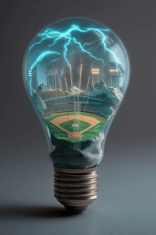 Baseball Field Inside Glowing Light Bulb Illustration