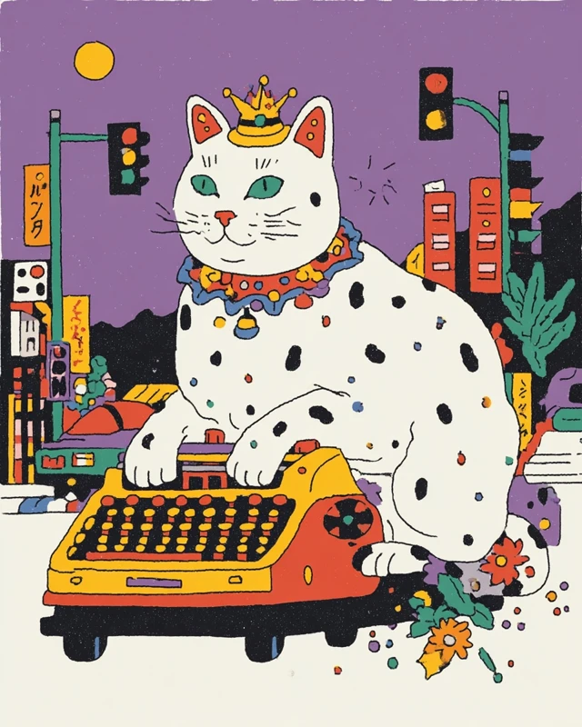 Cute Cat and the Washing Machine Illustration