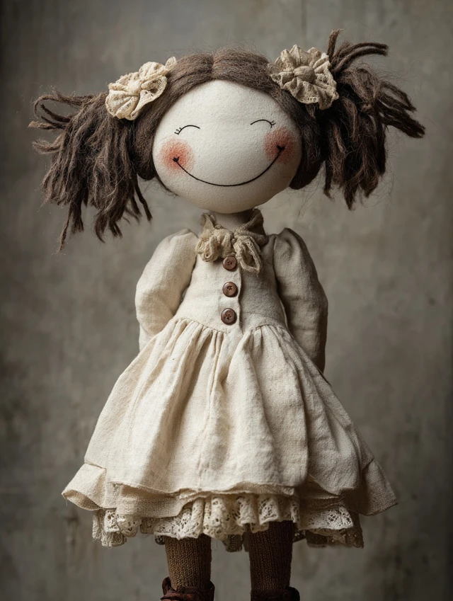Happy Rag Doll in White Dress Adorable Design