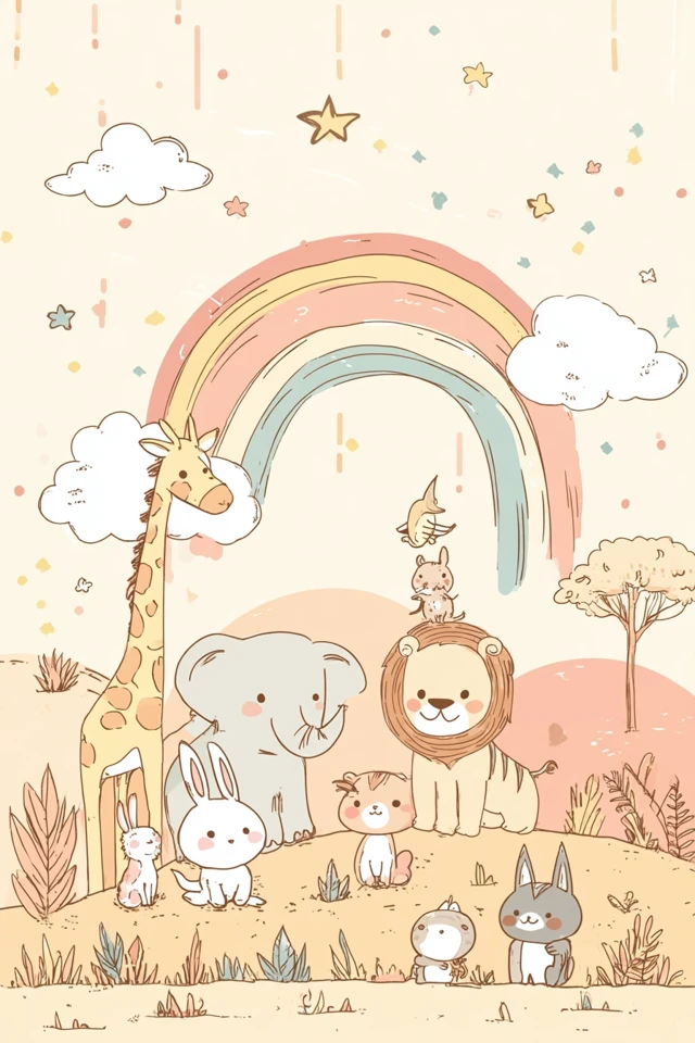 Cute Animals Illustration for Kids - Pastel Cartoon