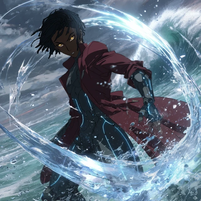 Anime Hero with Water Blade Cinematic Action