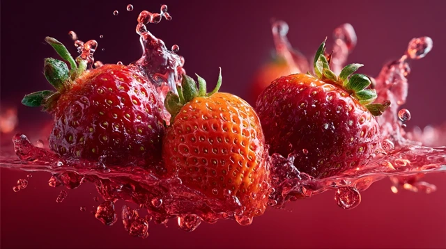 Strawberry Splash Cinematic Shot Food Photography