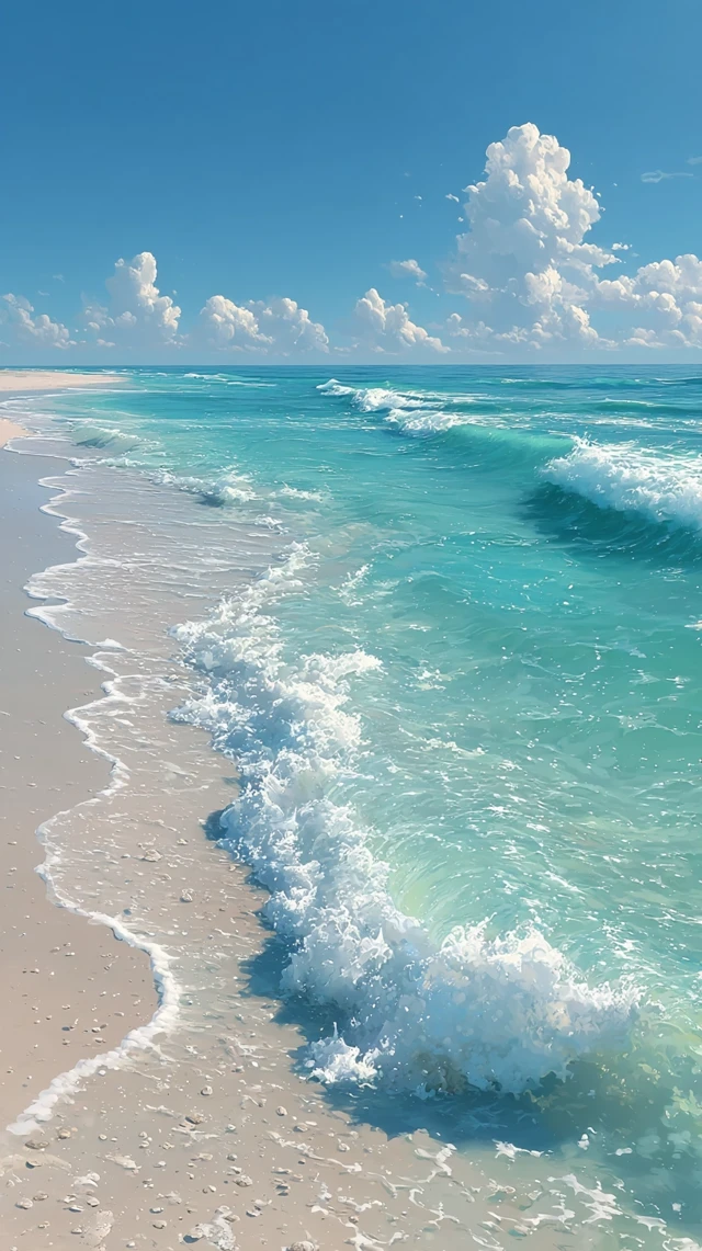 Photorealistic Beach Scene Ocean Waves Clear Sky
