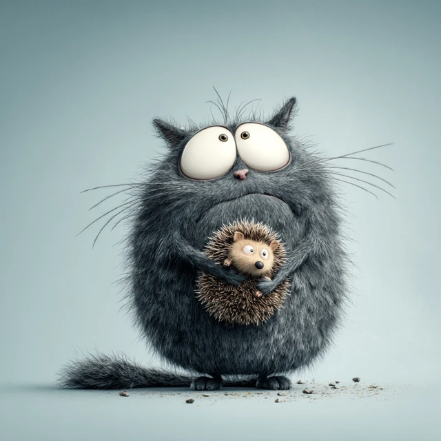 Funny Fat Cat and Hedgehog Cartoon 3D Art