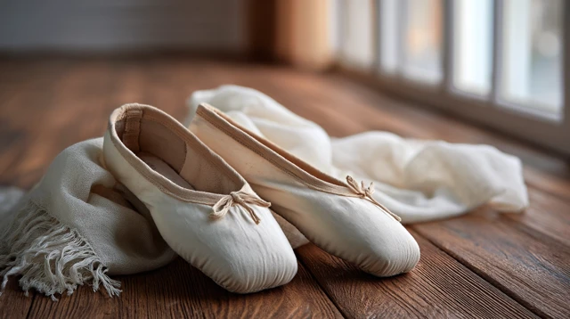 Ballet Shoes on Wooden Floor