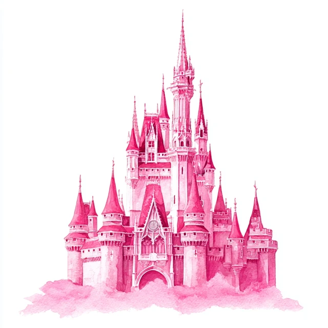 Pink Watercolor Princess Castle Illustration
