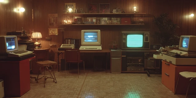 1970s Retro Workspace  Computers and Wood Panelling
