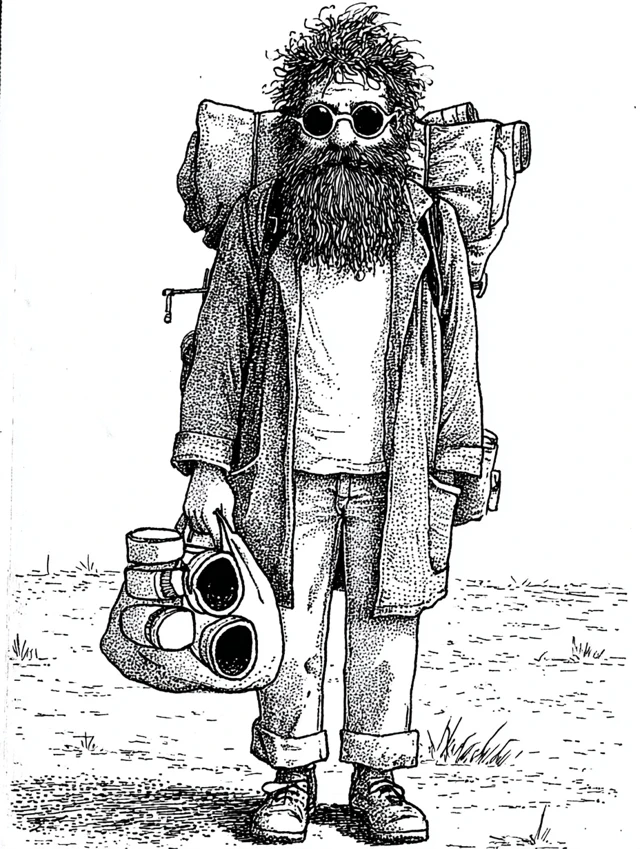 Post Apocalyptic Scavenger Stippled Ink Drawing