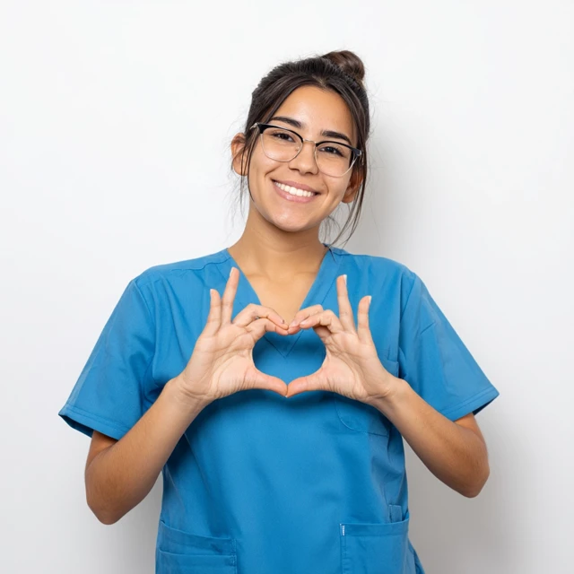 Smiling Medical Staff Making Heart Sign