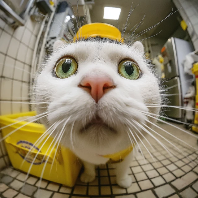 Cute Napoleon Cat Delivery Fish Eye View