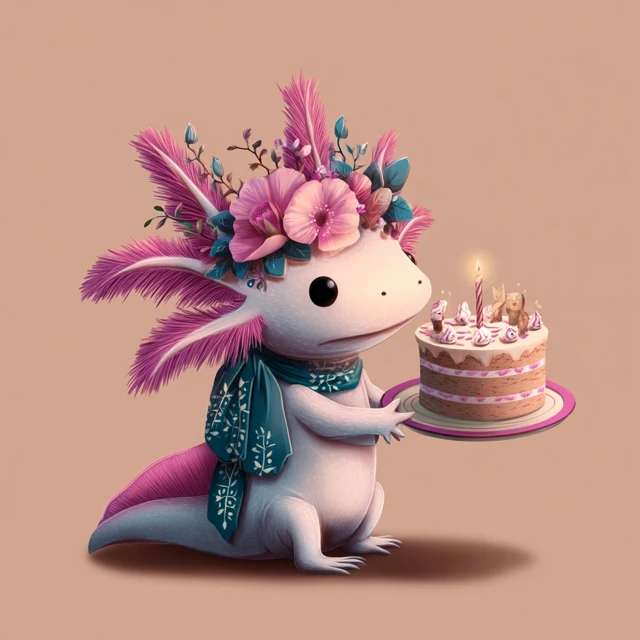 Bohemian Axolotl Birthday Cake Illustration