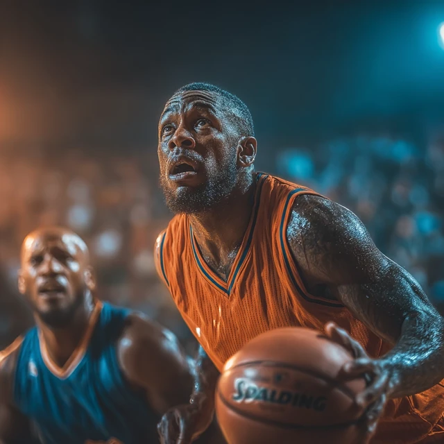 Basketball Players in Action at Arena