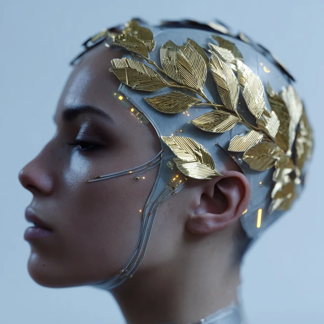 Golden Olive Leaf Headband: Nature-Tech Wearable
