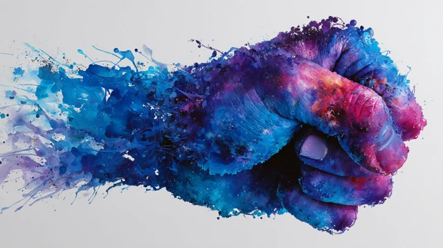 Watercolor Fist Blue Purple Art Painting