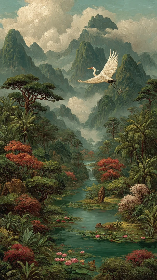 Chinese Mountain Landscape Oil Painting
