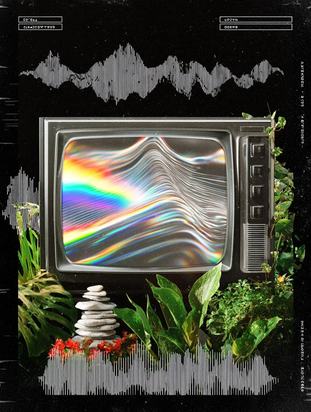 Vaporwave Audio Art Soundwaves TV Nature Collage