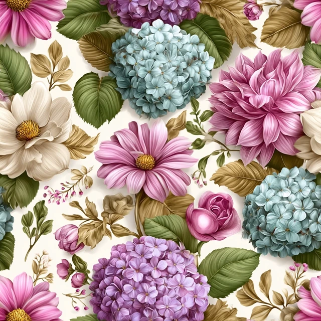 Floral Pattern Hydrangeas Peonies Pastel Colors