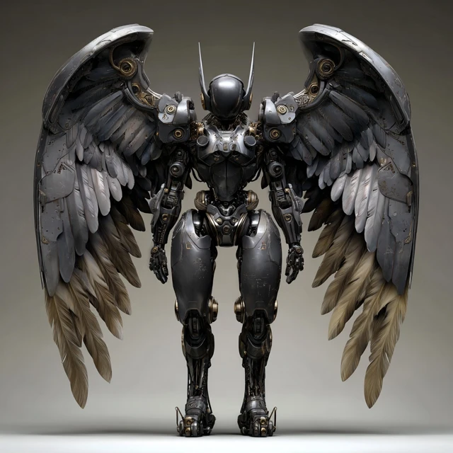 Sci Fi Mecha Griffin with Metal Wings