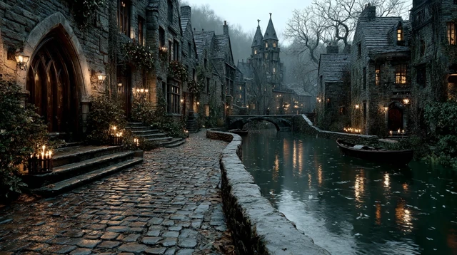 Victorian Fantasy Village Winter Scene Cinematic