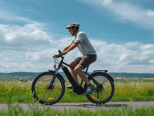 Man Riding Ebike in Spring Countryside