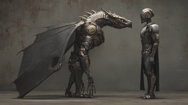 Biomechanical Dragon and Android Portrait
