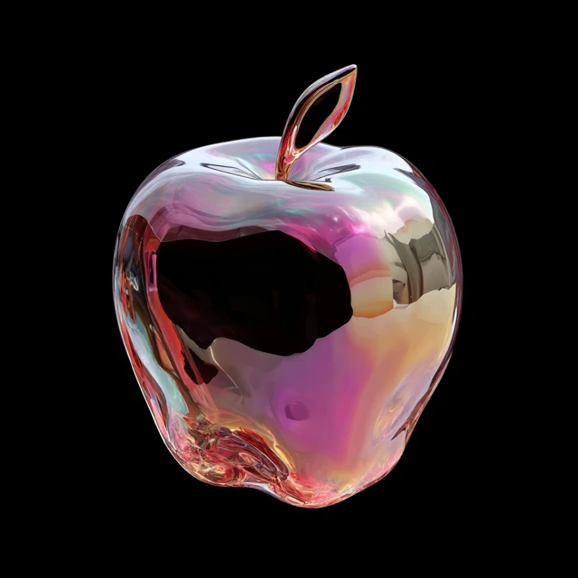 Iridescent Glass Apple Art Design on Black Background