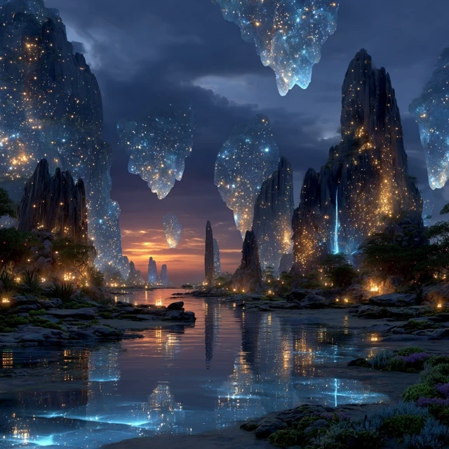 Fantasy Twilight Landscape Crystal Valley