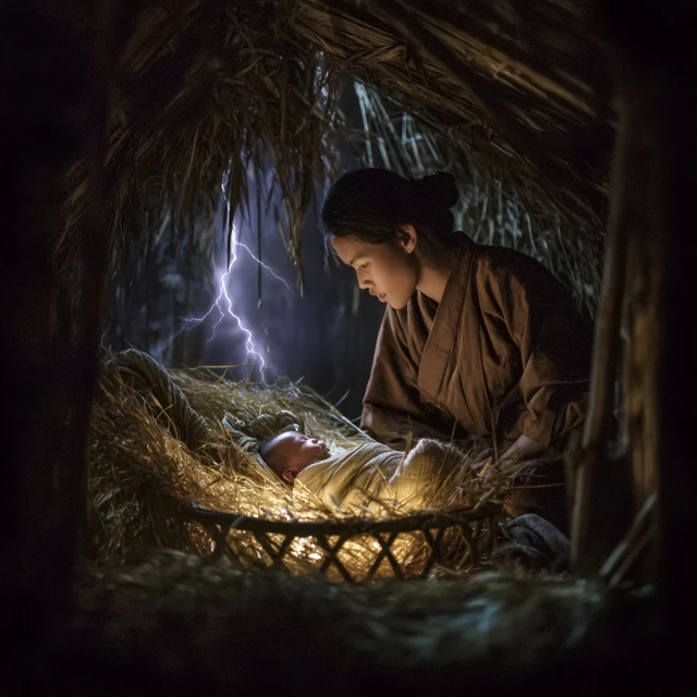 Mystical Birth Mother and Child in Storm