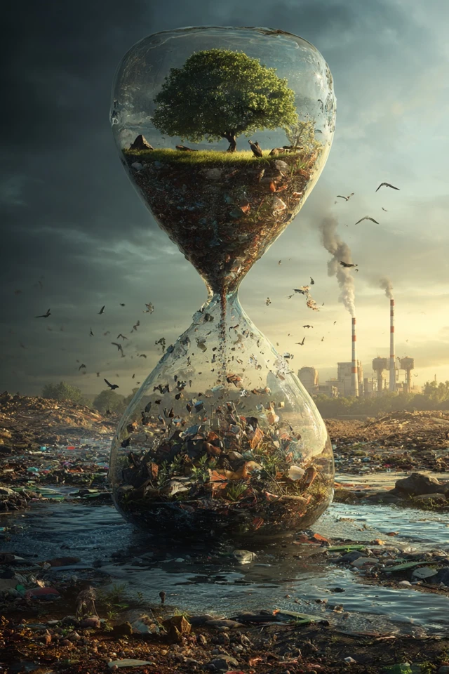 Environmental Hourglass Nature vs Pollution