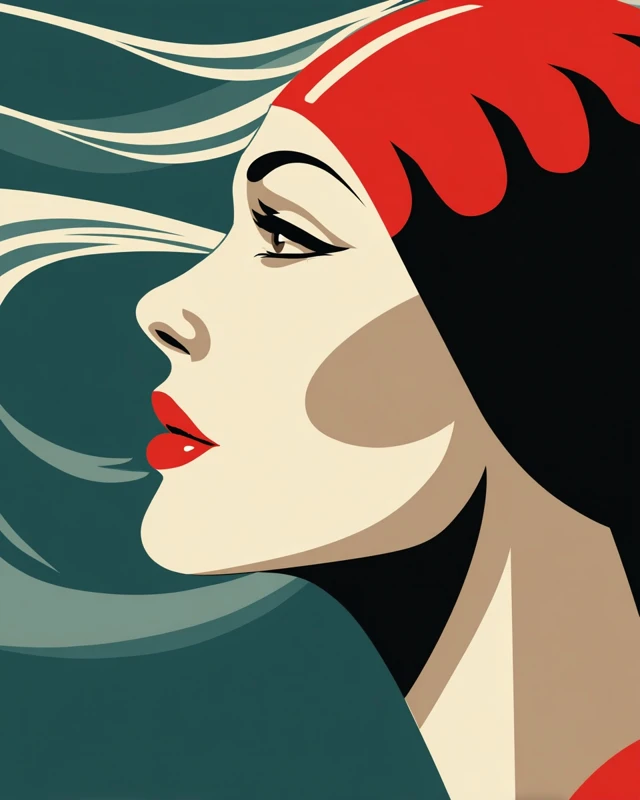 Vintage Swimmer Woman Profile Mary Blair Style