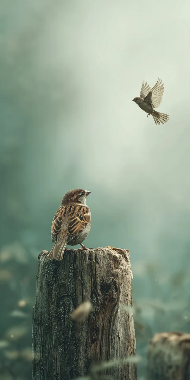 Lonely Sparrow on Stump  Nature Photography