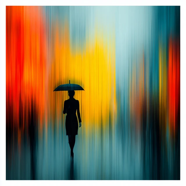 Woman with Umbrella in a Blur