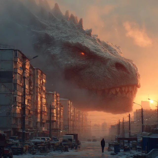 Godzilla in Moscow: Hyperrealistic Cinematic Scene